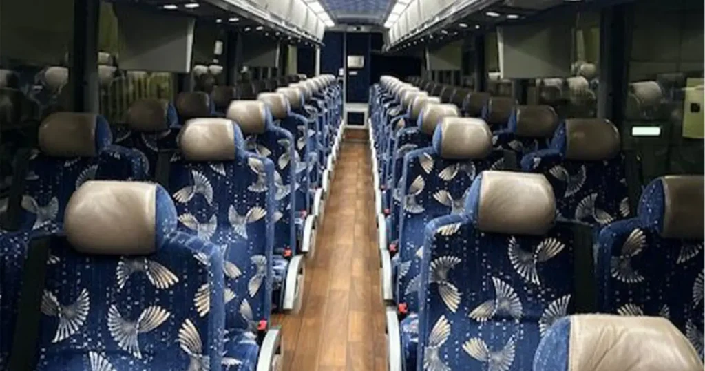 Luxury coach interior with patterned seats